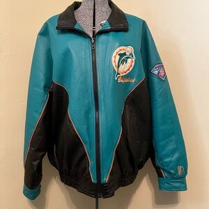 Vintage Miami Dolphins Pro Player leather jacket bomber embroidered logo size XL